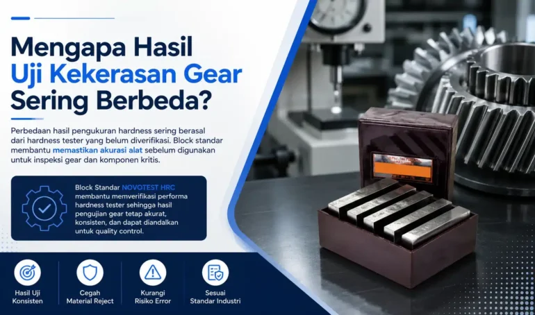 Block Standar NOVOTEST HRC membantu memverifikasi performa hardness tester sehingga hasil pengujian gear tetap akurat, konsisten, dan dapat diandalkan untuk quality control.