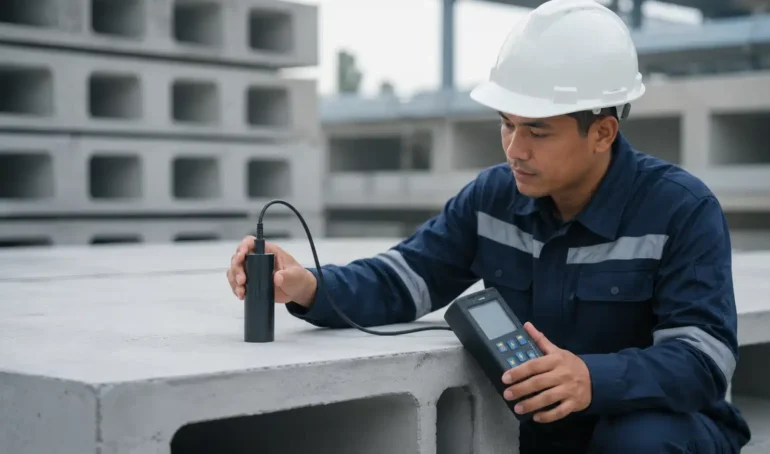 jaga kualitas produksi beton pracetak dengan mengukur ketebalan selimut beton presisi sesuai standar DNVGL
