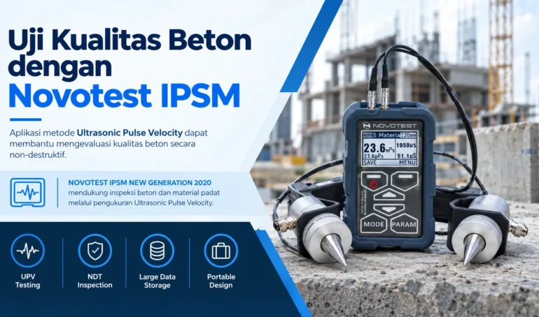 uji kualitas beton menggunakan NOVOTEST IPSM NEW GENERATION 2020 mendukung inspeksi beton dan material padat melalui pengukuran Ultrasonic Pulse Velocity.