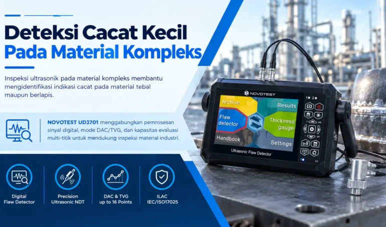 DETEKSI CACAT KECIL PADA MATERIAL KOMPLEKS dengan NOVOTEST UD3701 Flaw Detector untuk membantu mengidentifikasi indikasi cacat pada material tebal maupun berlapis.