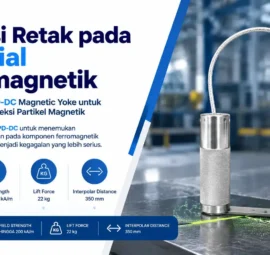 Deteksi Retak pada Material Ferromagnetik menggunakan NOVOTEST MPD-DC Magnetic Yoke membantu mendeteksi retak permukaan dan diskontinuitas dekat permukaan melalui Magnetic Particle Inspection (MPI).