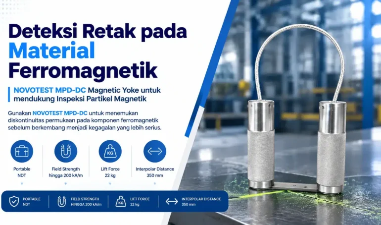 Deteksi Retak pada Material Ferromagnetik menggunakan NOVOTEST MPD-DC Magnetic Yoke membantu mendeteksi retak permukaan dan diskontinuitas dekat permukaan melalui Magnetic Particle Inspection (MPI).