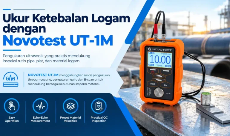 Ukur Ketebalan Logam dengan NOVOTEST UT-1M menggabungkan mode pengukuran through-coating, pengaturan gain, dan B-scan untuk mendukung berbagai kebutuhan inspeksi material.