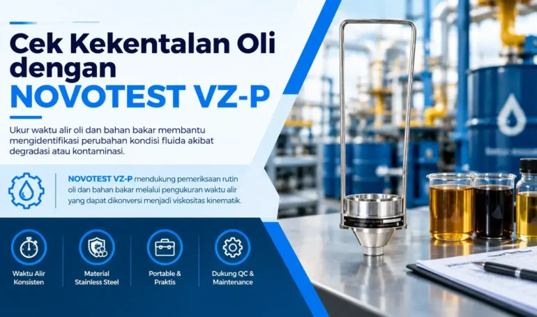 Ukur waktu alir oli dan bahan bakar secara praktis untuk membantu mengidentifikasi perubahan kondisi fluida akibat degradasi atau kontaminasi. NOVOTEST VZ-P mendukung pemeriksaan rutin untuk uji kekentalan oli dan bahan bakar melalui pengukuran waktu alir yang dapat dikonversi menjadi viskositas kinematik.