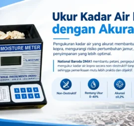 rekomendasi moisture meter ukur kadar air kopra yang akurat National Baroda DMA1 membantu petani, pengepul, dan industri mengukur kadar air kopra secara non-destruktif tanpa merusak sampel, sehingga pemeriksaan mutu lebih praktis dan objektif.